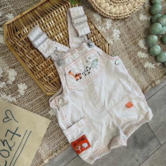Vintage Baby Boy Animal Overalls Shortalls Zebra Giraffe ‘My Jungle’ 6-9 Months - Picture 7 of 15